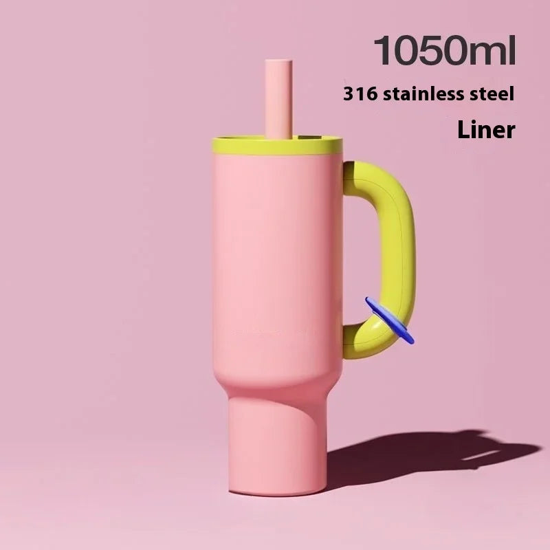 2025 New Female King Cup 304 Stainless Steel Straw Insulated Ice Cup - Thick, Portable Handle Design for Trendy Hydration