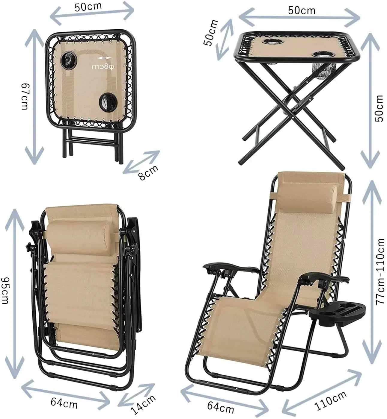 Ensemble de chaises longues pliantes Homfa avec table