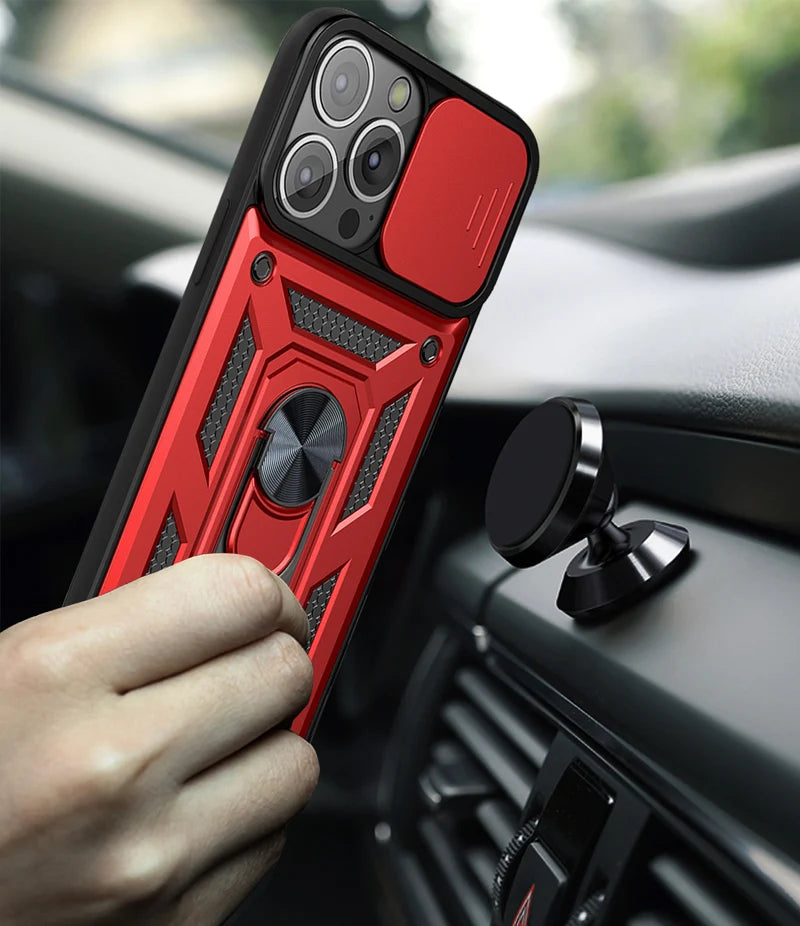 For iPhone 16 17 15 14 13 12 11 Pro Max Mini Plus Air Military Grade Bumpers Ring Cover Slide Camera Lens Protector Armor Case