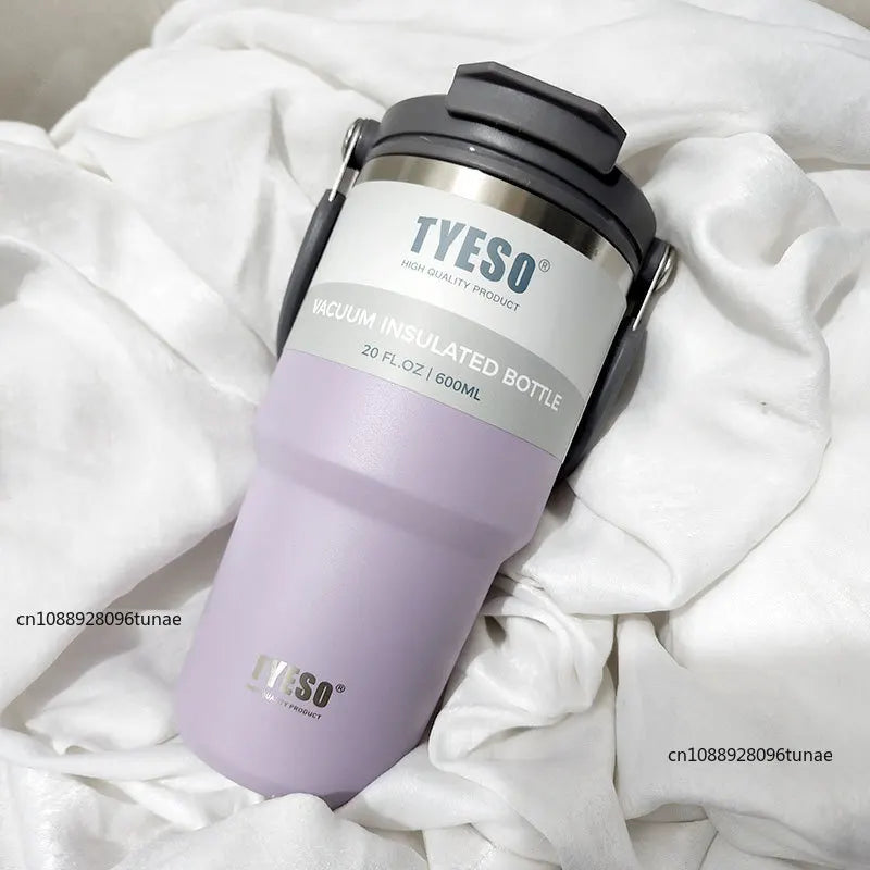 Tyeso 600/750/900ML Car Coffee Cup Thermo Bottle with Straw Portable Sport Insulated Vacuum Flask Travel Thermal Water Bottle