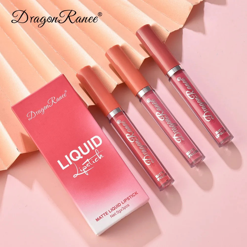 3Pcs/box Liquid Lipstick Set Matte Velvet Lip Gloss Set Waterproof Liquid Lipstick Lip Non Stick Cup Lip Gloss Makeup
