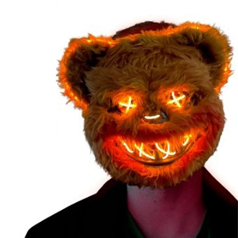 NEW LED Light Halloween Cosplay Face Mask Party Show Stage Make-up Horror Bloody Rabbit Bear Mask Cartoon Carnival Head Cover