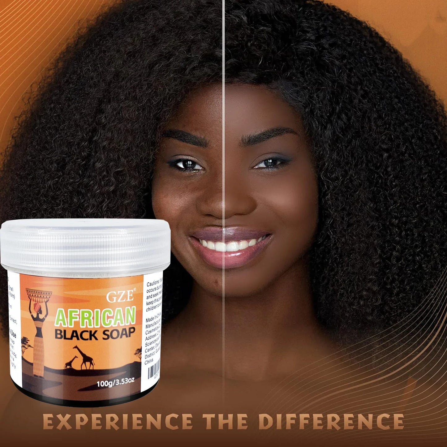 GZE African Black Soap 3-in-1 – Natural Cleanser for Face, Hair & Body