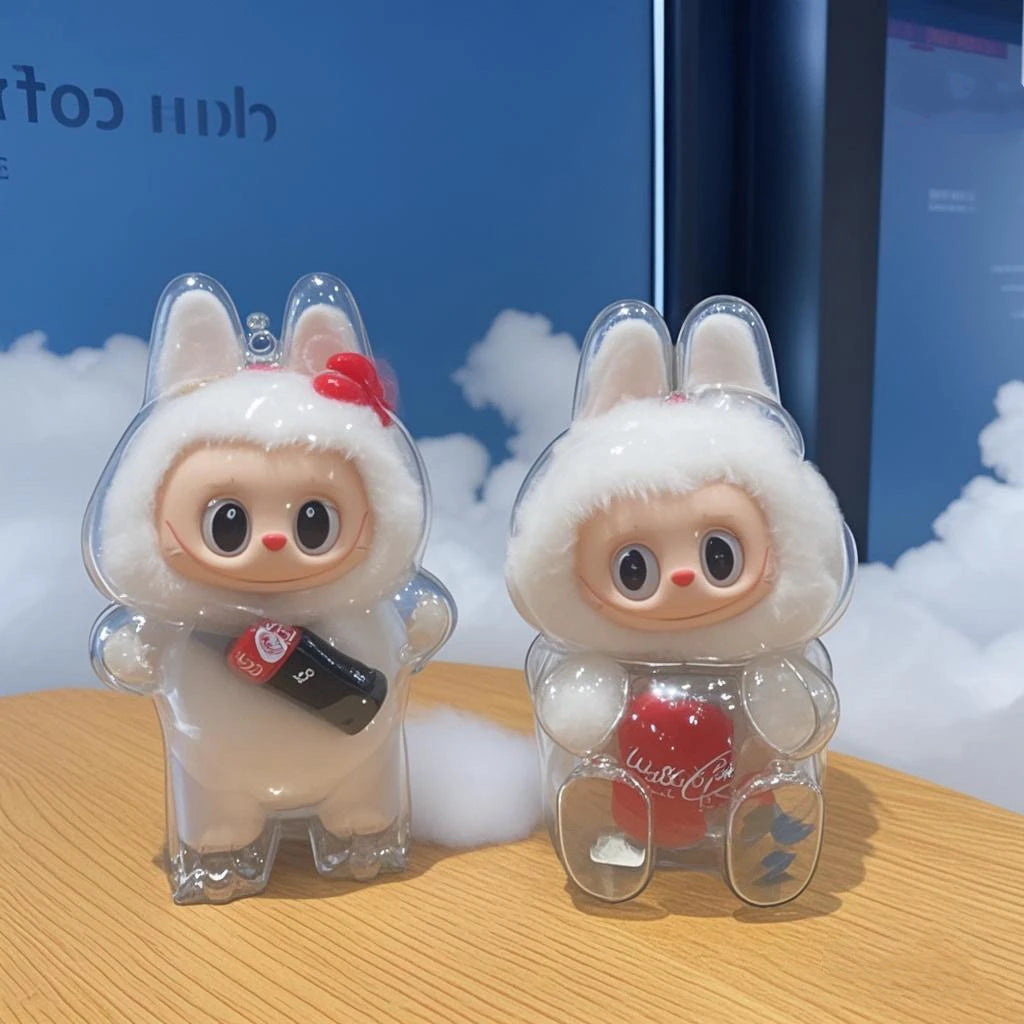1PC Transparent Protective Cover For LABUBU Coca Cola Happy Factor Dustproof Cover Storage Box Backpack Hanging Decor (No Doll)