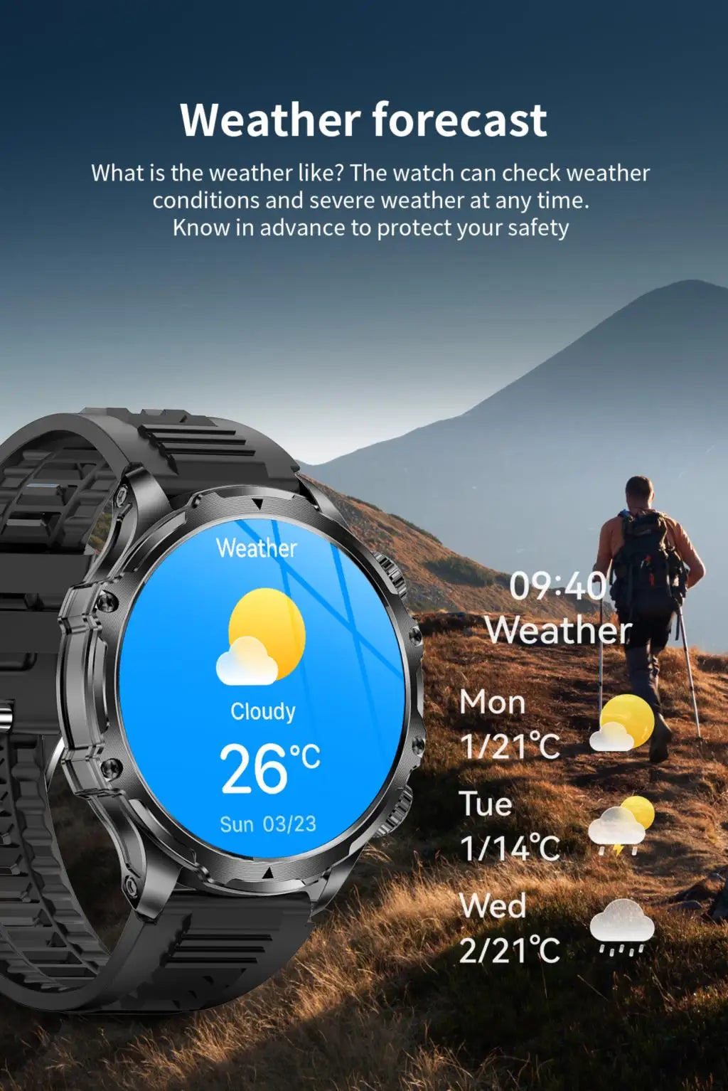 AK75 Smart Watch Flashlight 1.9inch Men Outdoors Sports Fitness Tracker 700mah Large Battery BT Calling LED Light Smartwatch