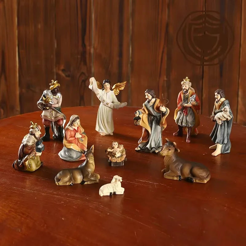 11pcs Christmas Christ Birth of Jesus Ornament Nativity Set Manger Scene Figurines 4
