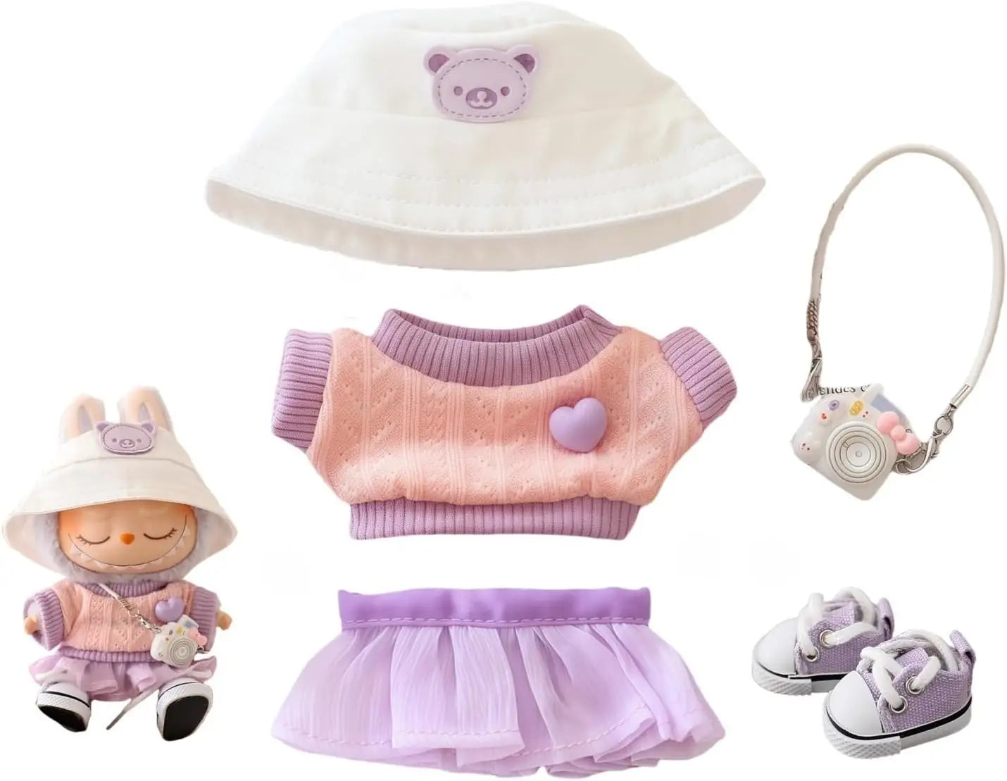 Mini Plush Doll'S Clothes Outfit Accessories For Korea Kpop Exo Labubu V1 V2 Idol Dolls Goose Dinosaur Macaron Clothing Gift