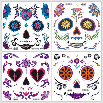 Halloween Temporary Tattoos Sticker Day Of The Dead La Catrina Face Tattoos Skull Waterproof Tattoos Sticker Party Makeup Decals