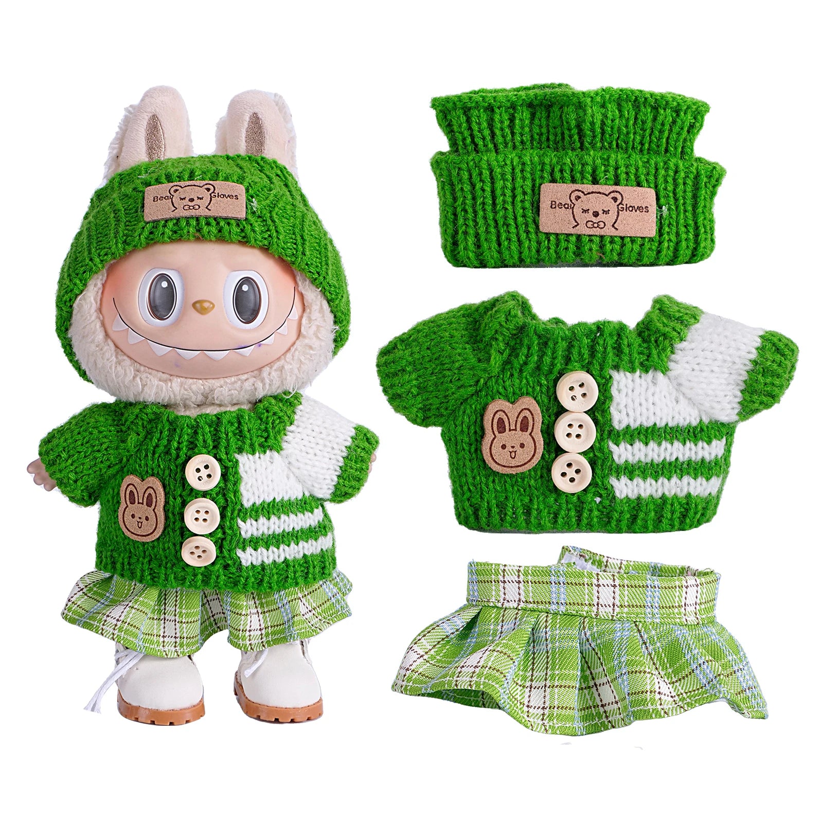 6.7inch labubu Clothing Accessories Set Hat + Clothes + (pants or skirt) Doll Clothes Suitable for Fashion Plush Dolls shoes
