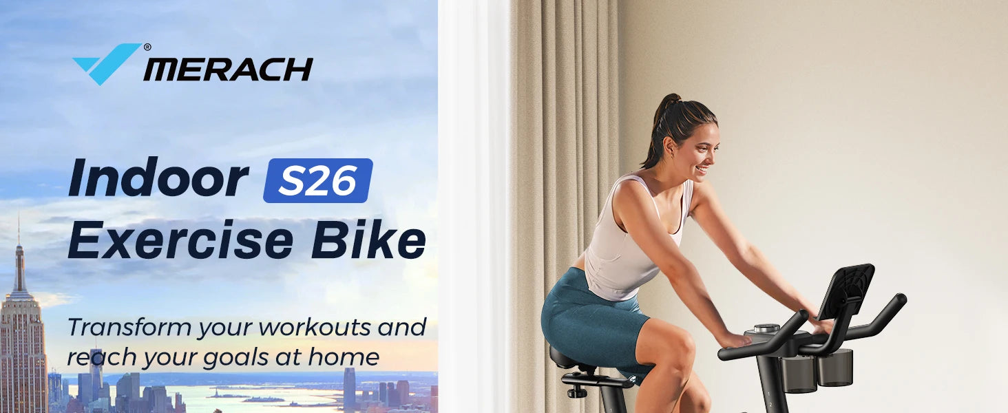 MERACH Exercise Bike Brake Pad Stationary Bike Low Noise Indoor Cycling Bike 270lbs Weight Capacity Tablet Mount Fitness Courses