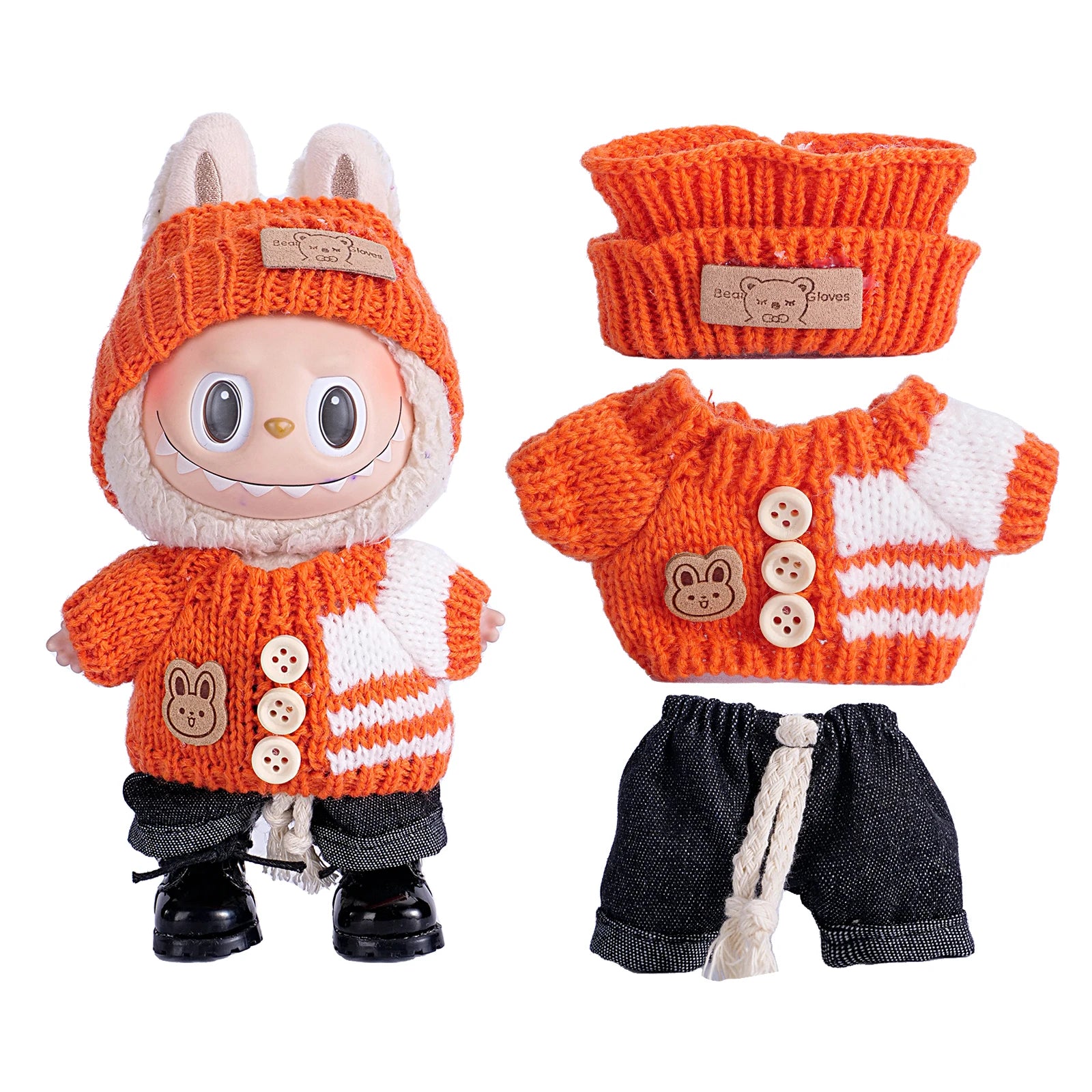 6.7inch labubu Clothing Accessories Set Hat + Clothes + (pants or skirt) Doll Clothes Suitable for Fashion Plush Dolls shoes