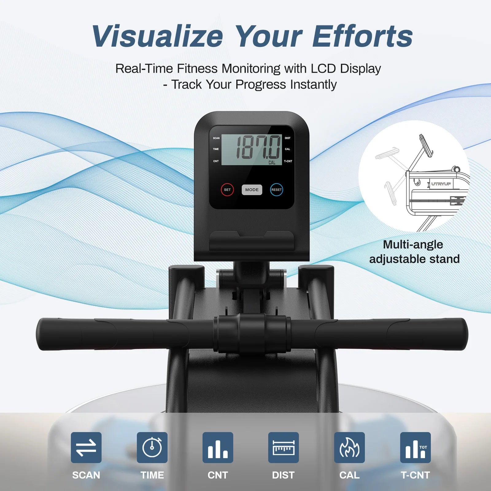 MERACH Water Rowing Machines 16 Levels of Quiet Resistance Foldable Compact Rowing Machine 350 LB Weight Capacity with Bluetooth