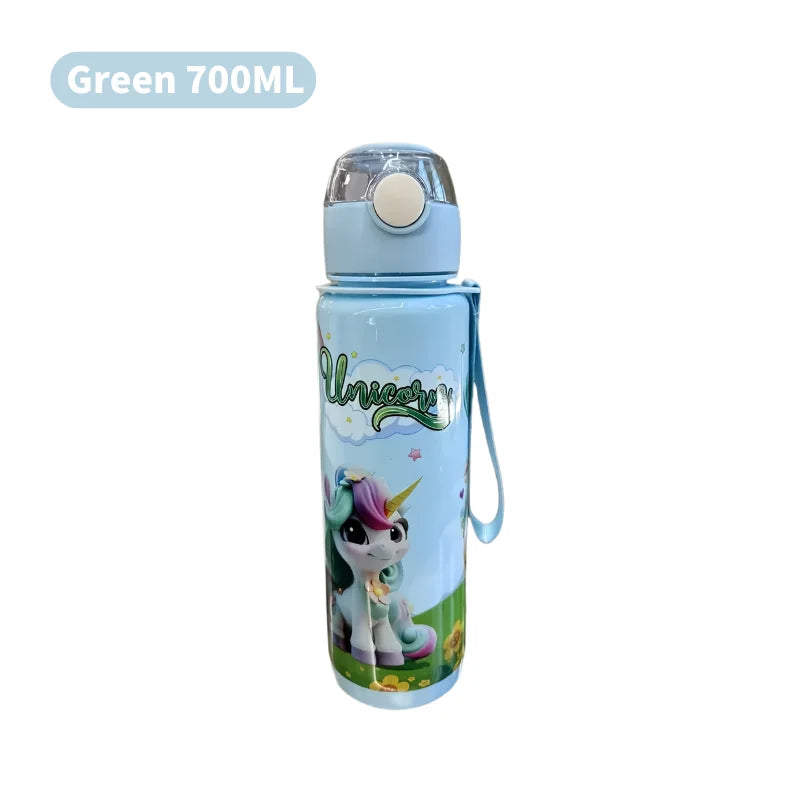 700ml Cute & Durable Cartoon Space Cup with Hand-held Ring BPA-Free High Temperature Resistant Portable Outdoor Water Bottle