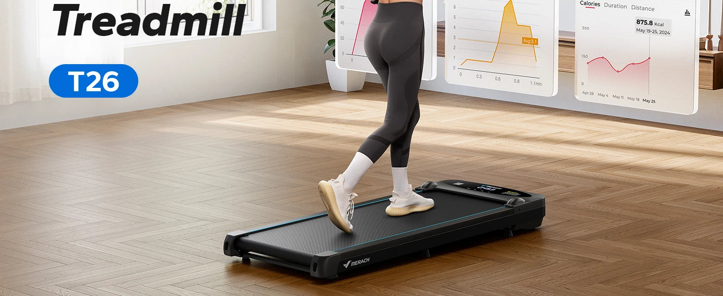 MERACH Walking Pad Treadmill Under Desk 3in1 Home Gym Capacity 2.75HP Portable Magnetic Remote Control LED Display Non-Assembly