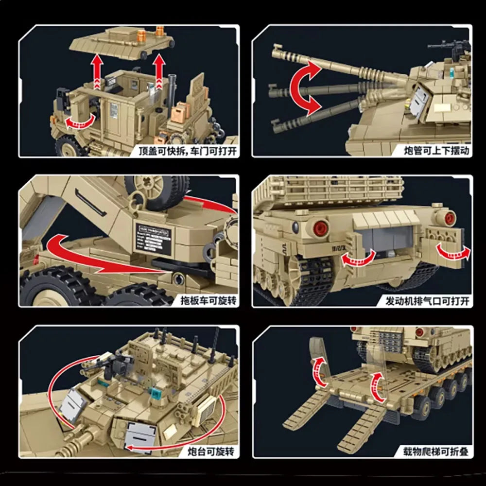 WWW2 US Military Series M983 Missile vehicle M10170 Tank Transport Vehicle JLTV Armored Vehicle Difficult Building Blocks Toys