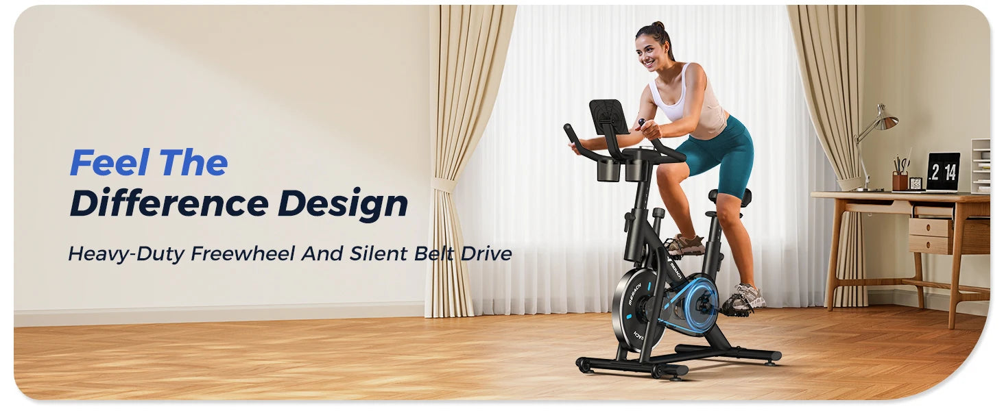 MERACH Exercise Bike Brake Pad Stationary Bike Low Noise Indoor Cycling Bike 270lbs Weight Capacity Tablet Mount Fitness Courses