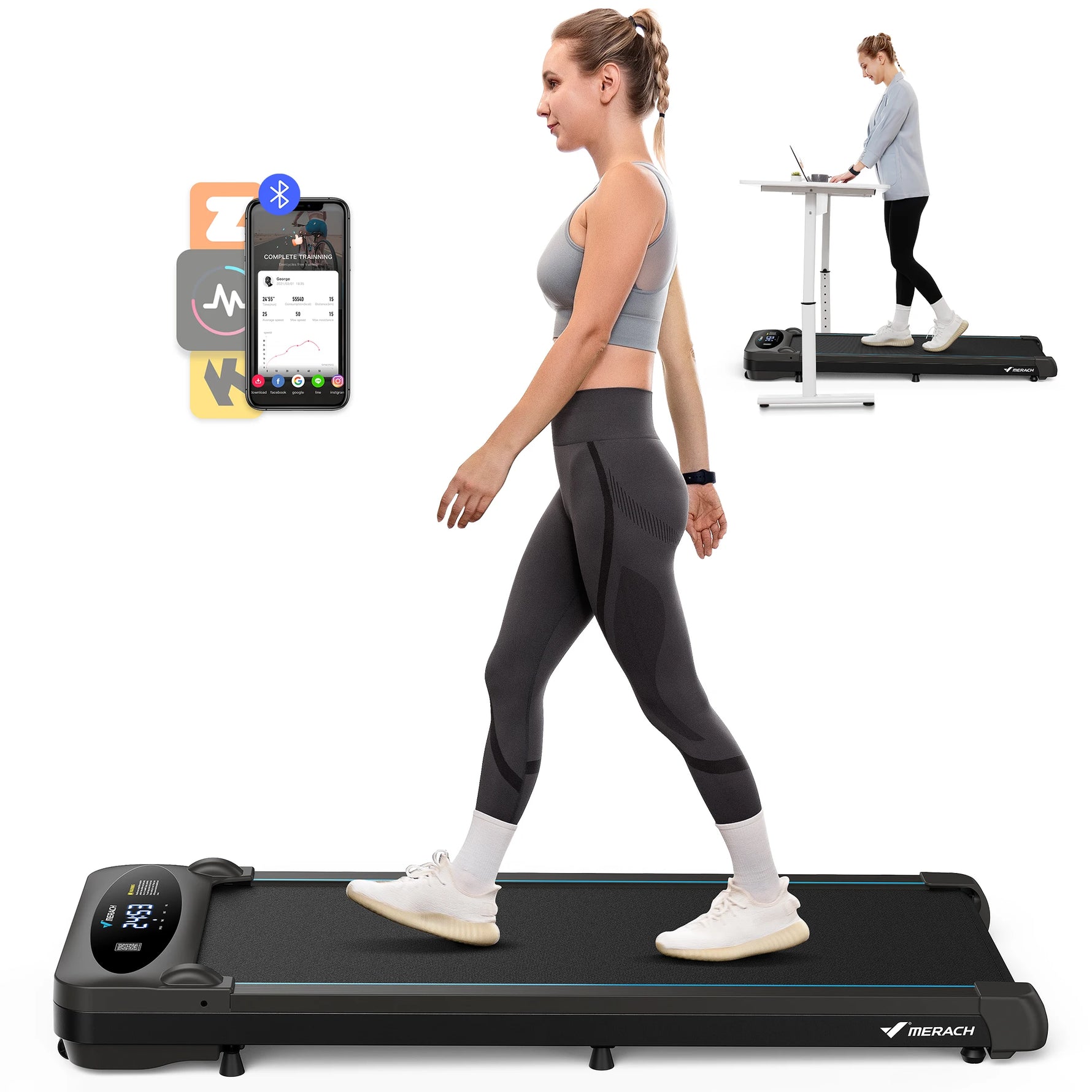 MERACH Walking Pad Treadmill Under Desk 3in1 Home Gym Capacity 2.75HP Portable Magnetic Remote Control LED Display Non-Assembly