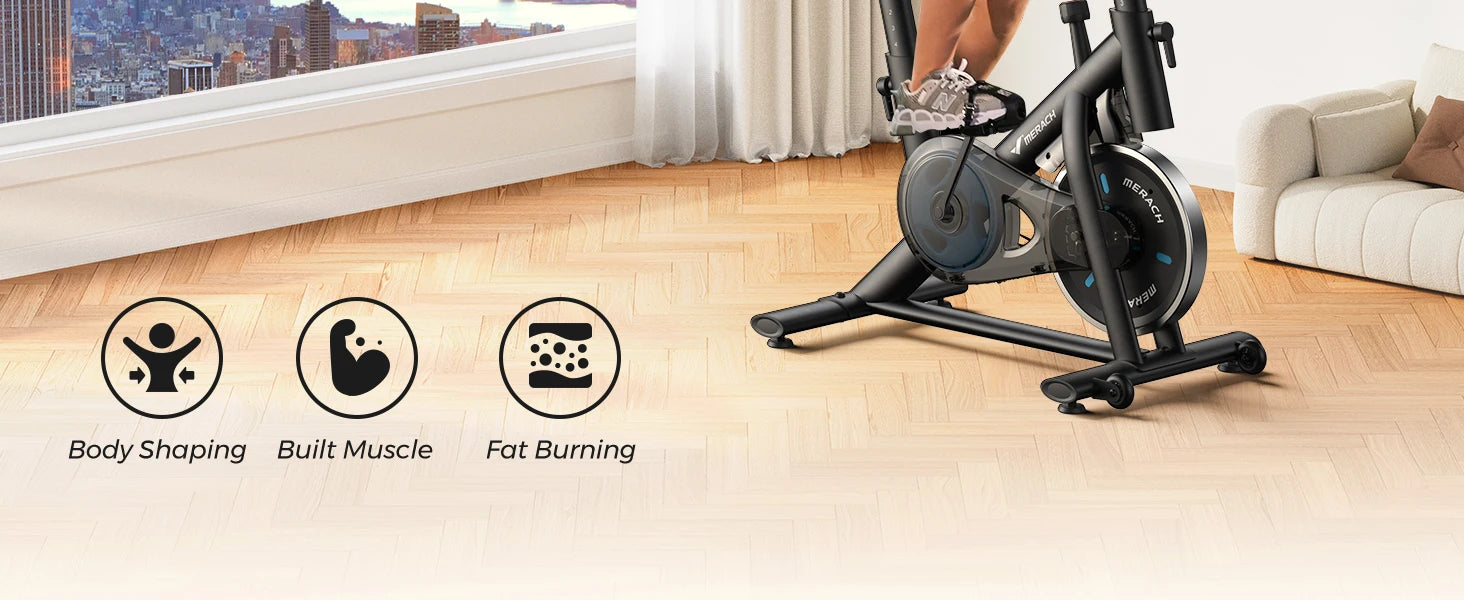 MERACH Exercise Bike Brake Pad Stationary Bike Low Noise Indoor Cycling Bike 270lbs Weight Capacity Tablet Mount Fitness Courses