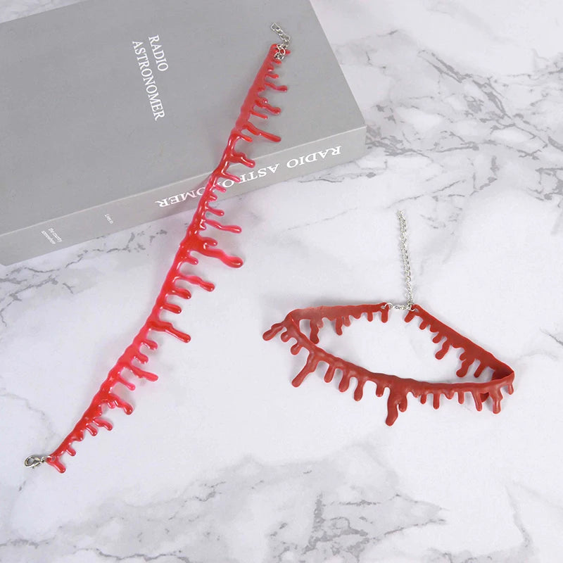 Halloween Decoration Bloody Necklace Horror Dripping Blood Collar Necklace Fake Blood Vampire Clown Costume Necklace Accessories
