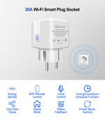 GIRIER Tuya Smart Wifi Plug 20A Remote Control Smart Socket Outlet EU Power Monitor Timer Function Works with Alexa Google Home