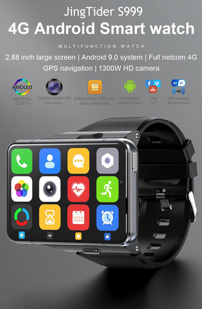 2025New 4G Sports SmartWatch S999 2.88 Inch Quad Core Android 9.0 OS Smartwatch 2300 MAh 13MP Camera 4GB/64GB Heart Rate Monitor