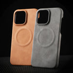 Business Design Magnetic Charging Shockproof Lambskin Artificial Leather Cell Phone Case for iPhone