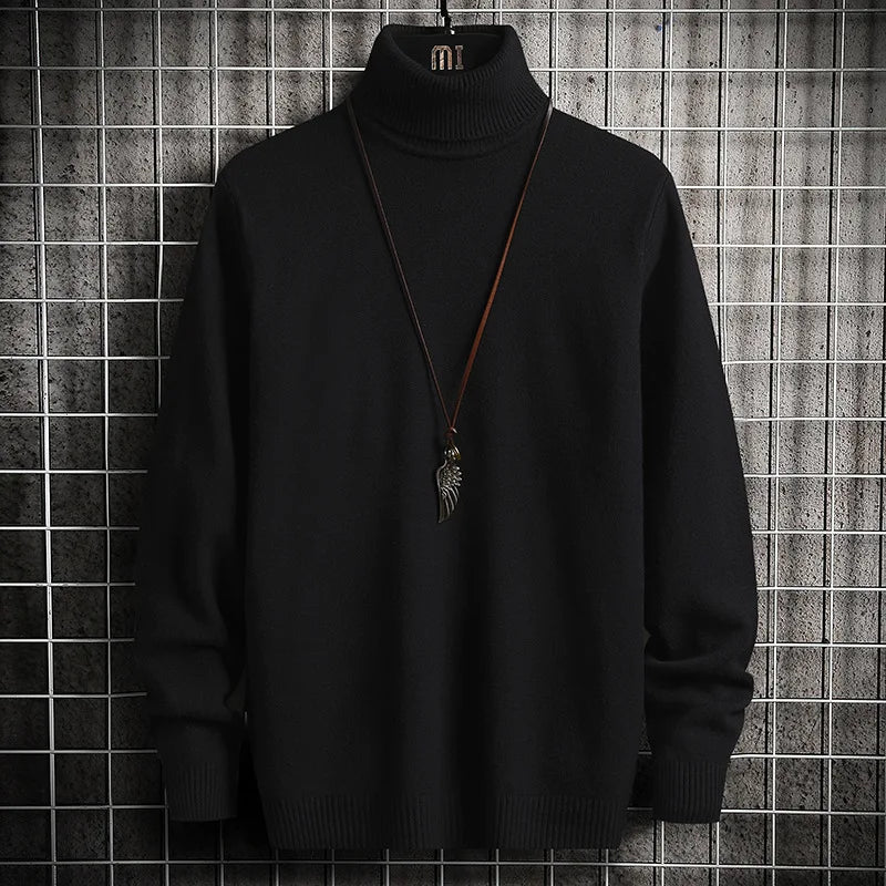 Turtleneck Sweaters Men Solid Pullovers Winter Knitted Sweater Turtleneck Pullovers Black Gery Winter Warm Sweater Men Clothing