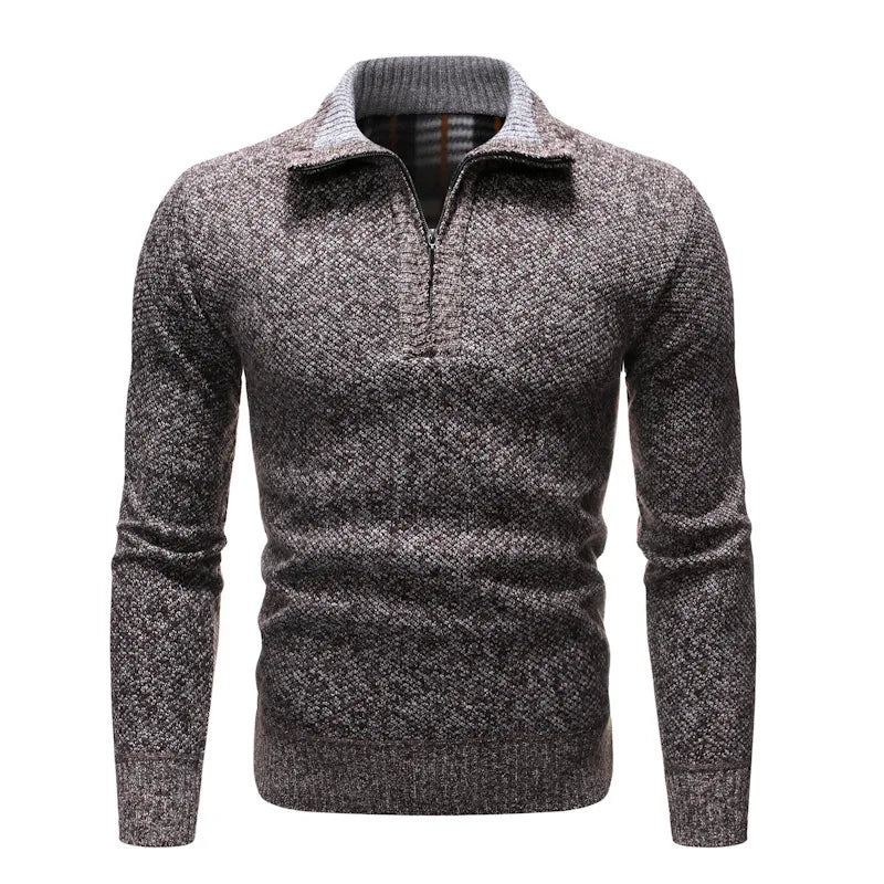 Autumn Winter Casual Sweaters Men Half High Collar Zippers Warm Fleece Pullovers Mens Thick Warm Knitted Sweater Men Pullovers