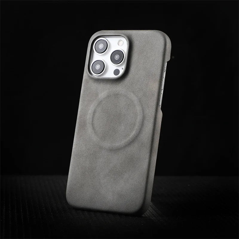 Business Design Magnetic Charging Shockproof Lambskin Artificial Leather Cell Phone Case for iPhone