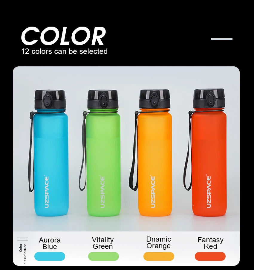UZ Sports Water Bottle BPA Free Portable Leakproof Shaker Bottle Tritan Plastic Drinkware 500/1000ML Jug for Camping Gym School