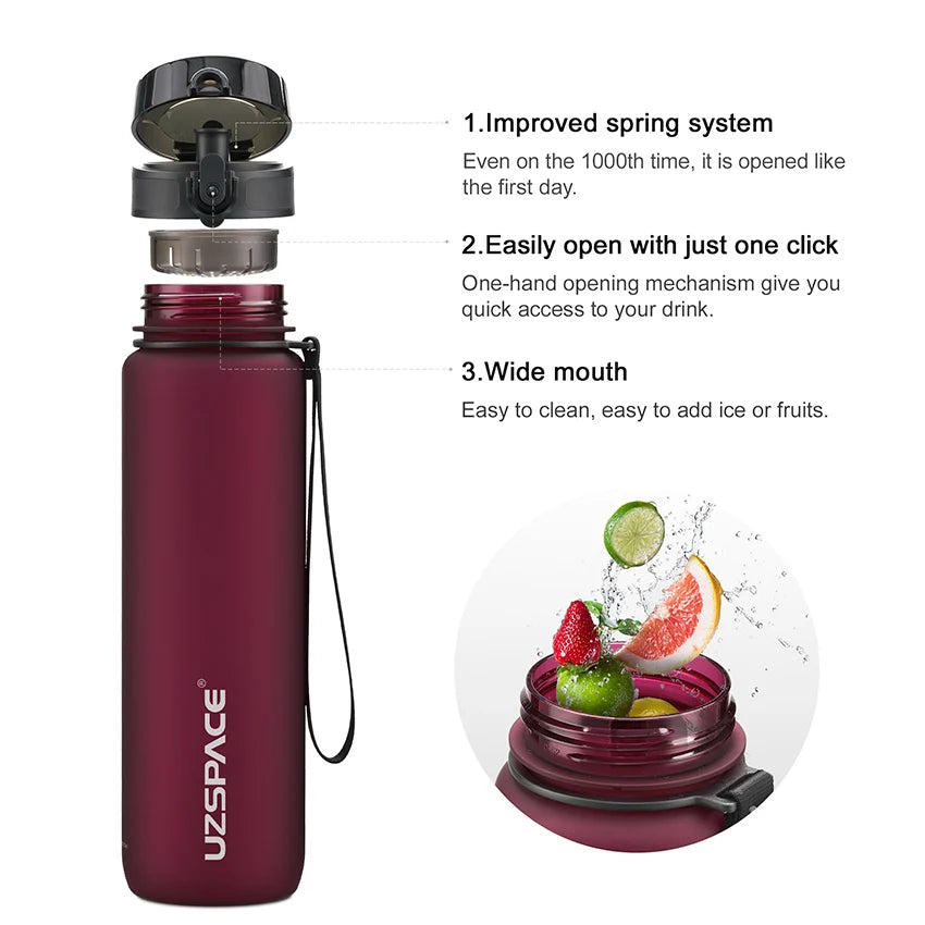 UZ Sports Water Bottle BPA Free Portable Leakproof Shaker Bottle Tritan Plastic Drinkware 500/1000ML Jug for Camping Gym School