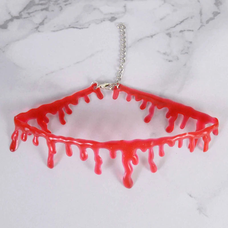 Halloween Decoration Bloody Necklace Horror Dripping Blood Collar Necklace Fake Blood Vampire Clown Costume Necklace Accessories