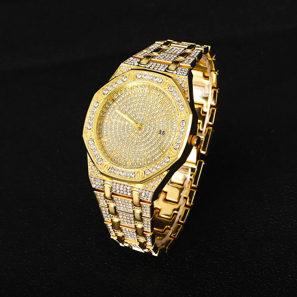 Iced Out Watch for Men Gold Watch for Men Hip Hop Fashion Cool Bling Bling Gold Diamond Luxury Mens Watch Dropshipping Relogio