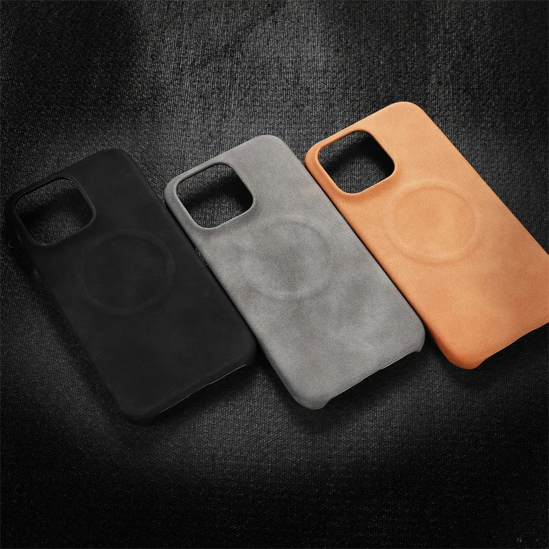 Business Design Magnetic Charging Shockproof Lambskin Artificial Leather Cell Phone Case for iPhone