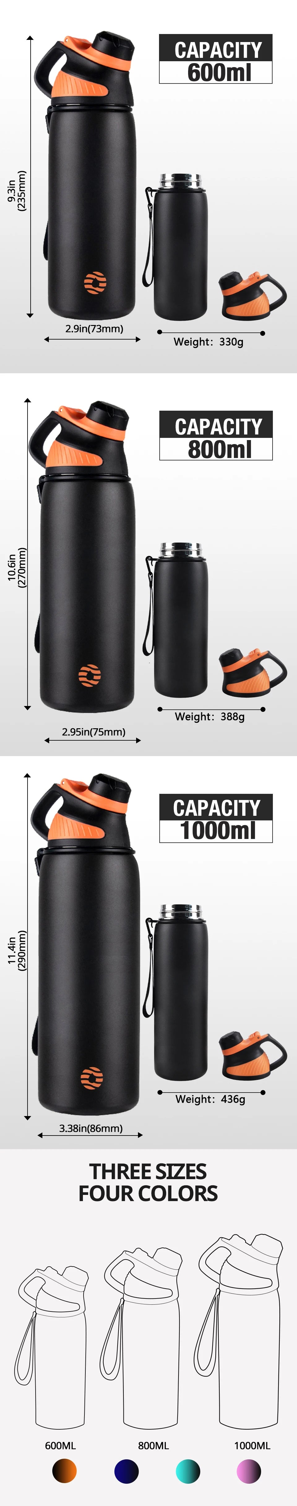 FEIJIAN Thermo bottle With Magnetic Lid Outdoor Sport Stainless Steel Water Bottle Keep Cold Insulated Vacuum Flask 1000ml