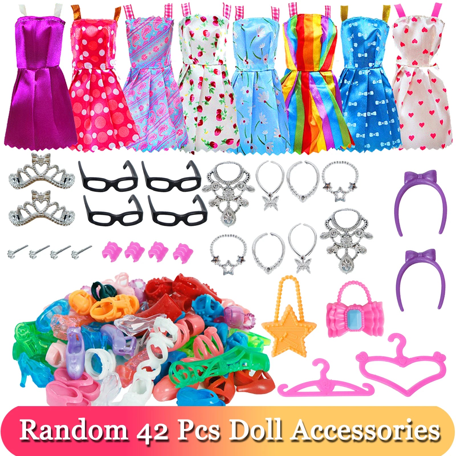32 Item/Set Ba Doll Bie 11.5 inch Doll Accessories=10 Mix Dress+ 4 Glasses+ 6 Necklaces+2 Handbag+ 10 Shoes Clothes 11.8'' Doll