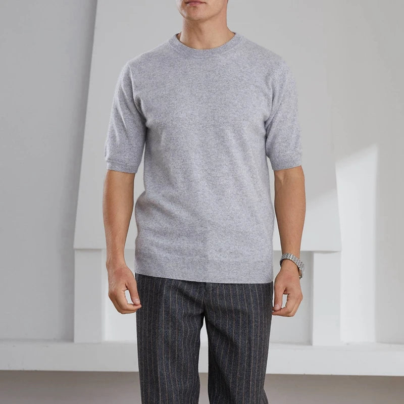 Fashion Menswear 100% Goat Cashmere 2021 Man O-Neck Pullovers Winter Sweaters Knitted Half Sleeve Hot Sale Standard Male Tops