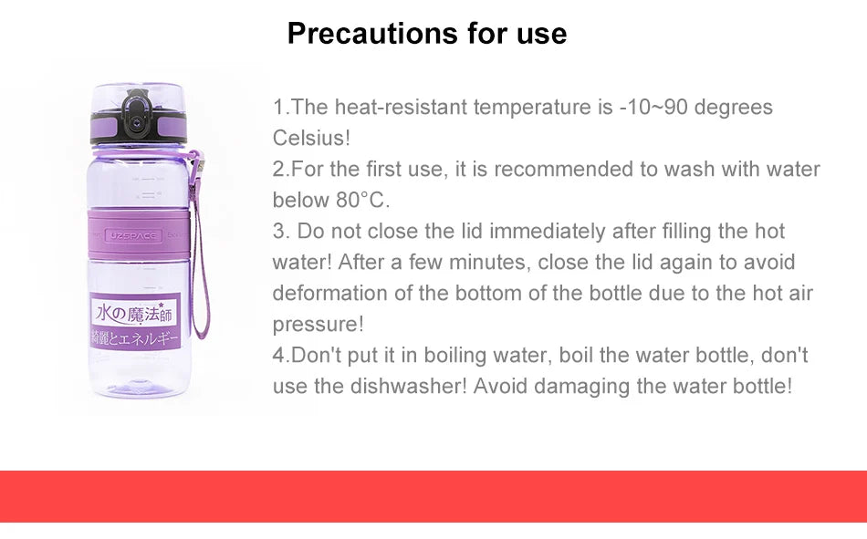 UZ Sports Water Bottle BPA Free Portable Leakproof Shaker Bottle Tritan Plastic Drinkware 500/1000ML Jug for Camping Gym School