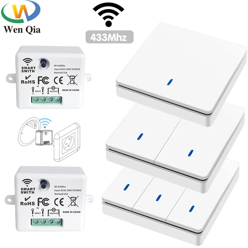 Wireless Smart Switch Light 433Mhz RF 86 Wall Panel Switch with Remote Control Mini Relay Receiver 220V Home Led Light Lamp Fan