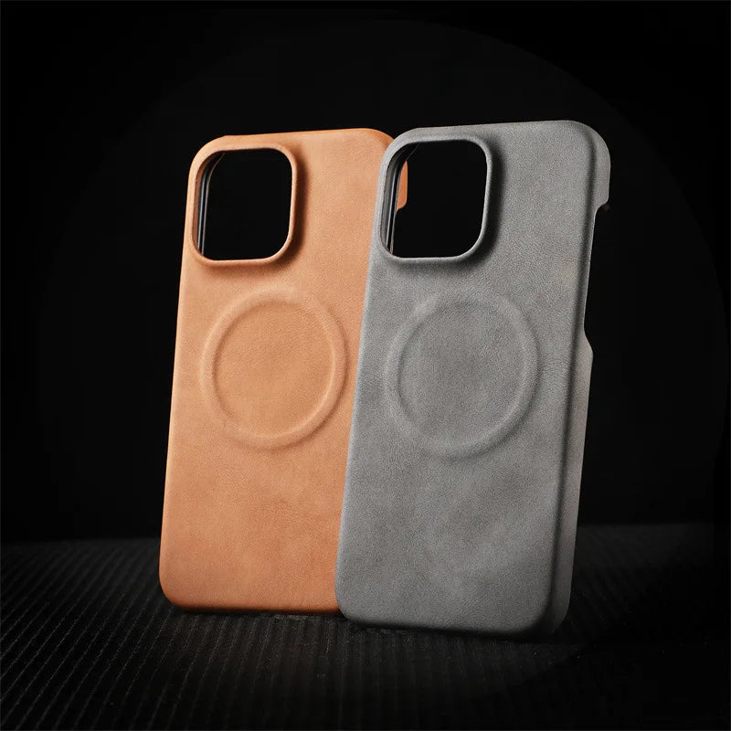 Business Design Magnetic Charging Shockproof Lambskin Artificial Leather Cell Phone Case for iPhone