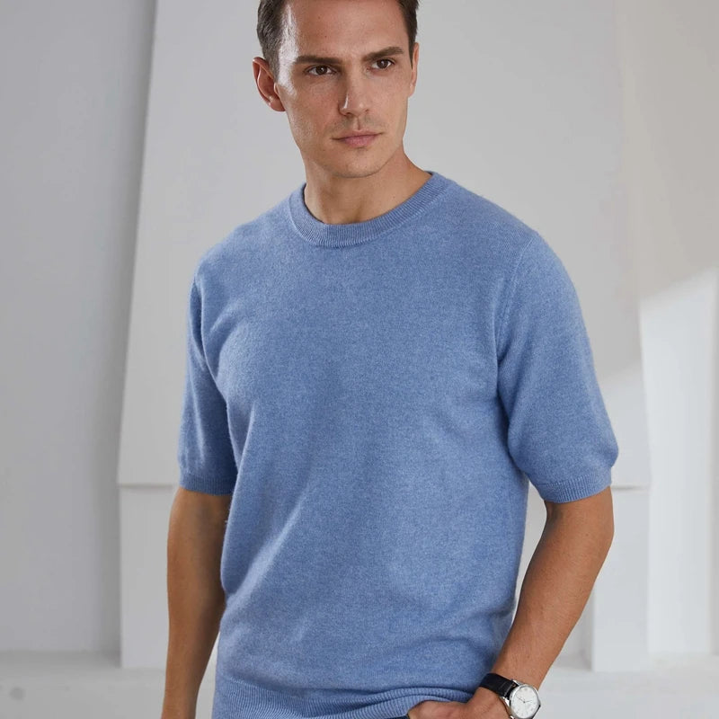 Fashion Menswear 100% Goat Cashmere 2021 Man O-Neck Pullovers Winter Sweaters Knitted Half Sleeve Hot Sale Standard Male Tops