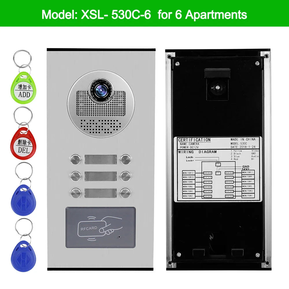 Video Door Phone Doorbell Camera Outdoor Unit RFID Keyfobs Unlock for Low-rise Building Multi 2/ 3/ 4/ 6/ 8 Apartments Intercom