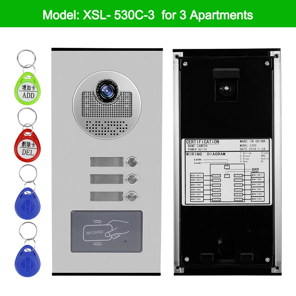 Video Door Phone Doorbell Camera Outdoor Unit RFID Keyfobs Unlock for Low-rise Building Multi 2/ 3/ 4/ 6/ 8 Apartments Intercom