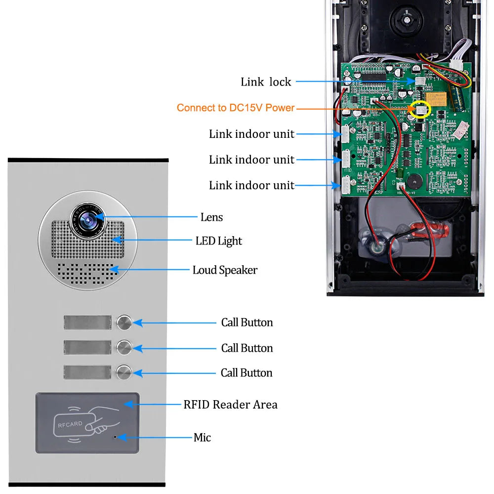 Video Door Phone Doorbell Camera Outdoor Unit RFID Keyfobs Unlock for Low-rise Building Multi 2/ 3/ 4/ 6/ 8 Apartments Intercom