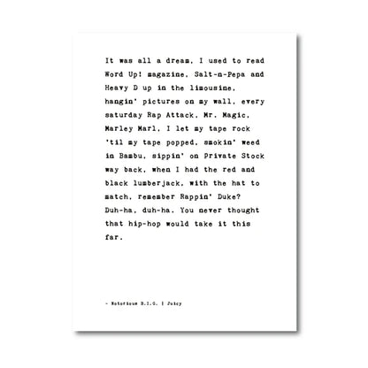 Biggie Smalls Notorious B.I.G Posters and Prints Hip Hop Music Lyrics Quote Black White Wall Art Canvas Painting Home Decor