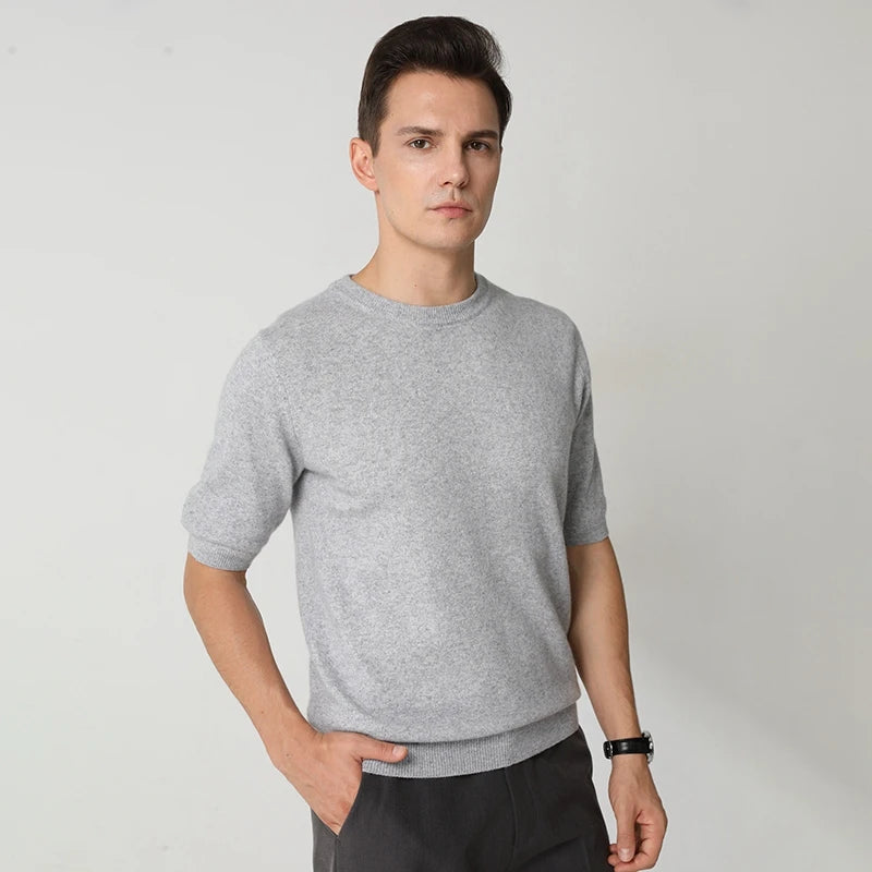 Fashion Menswear 100% Goat Cashmere 2021 Man O-Neck Pullovers Winter Sweaters Knitted Half Sleeve Hot Sale Standard Male Tops