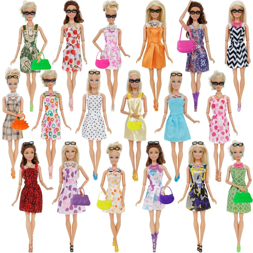 32 Item/Set Ba Doll Bie 11.5 inch Doll Accessories=10 Mix Dress+ 4 Glasses+ 6 Necklaces+2 Handbag+ 10 Shoes Clothes 11.8'' Doll
