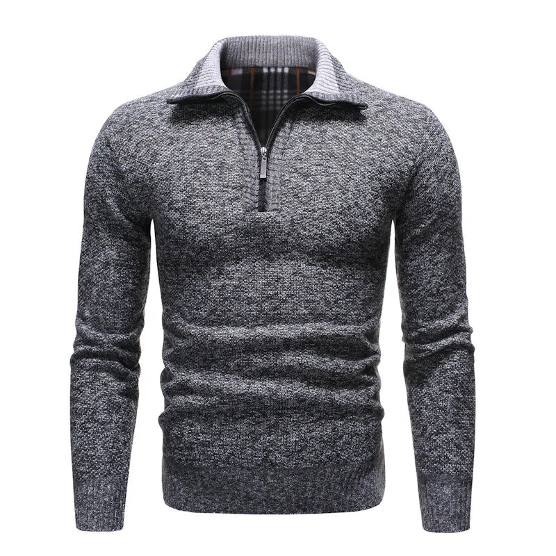 Autumn Winter Casual Sweaters Men Half High Collar Zippers Warm Fleece Pullovers Mens Thick Warm Knitted Sweater Men Pullovers