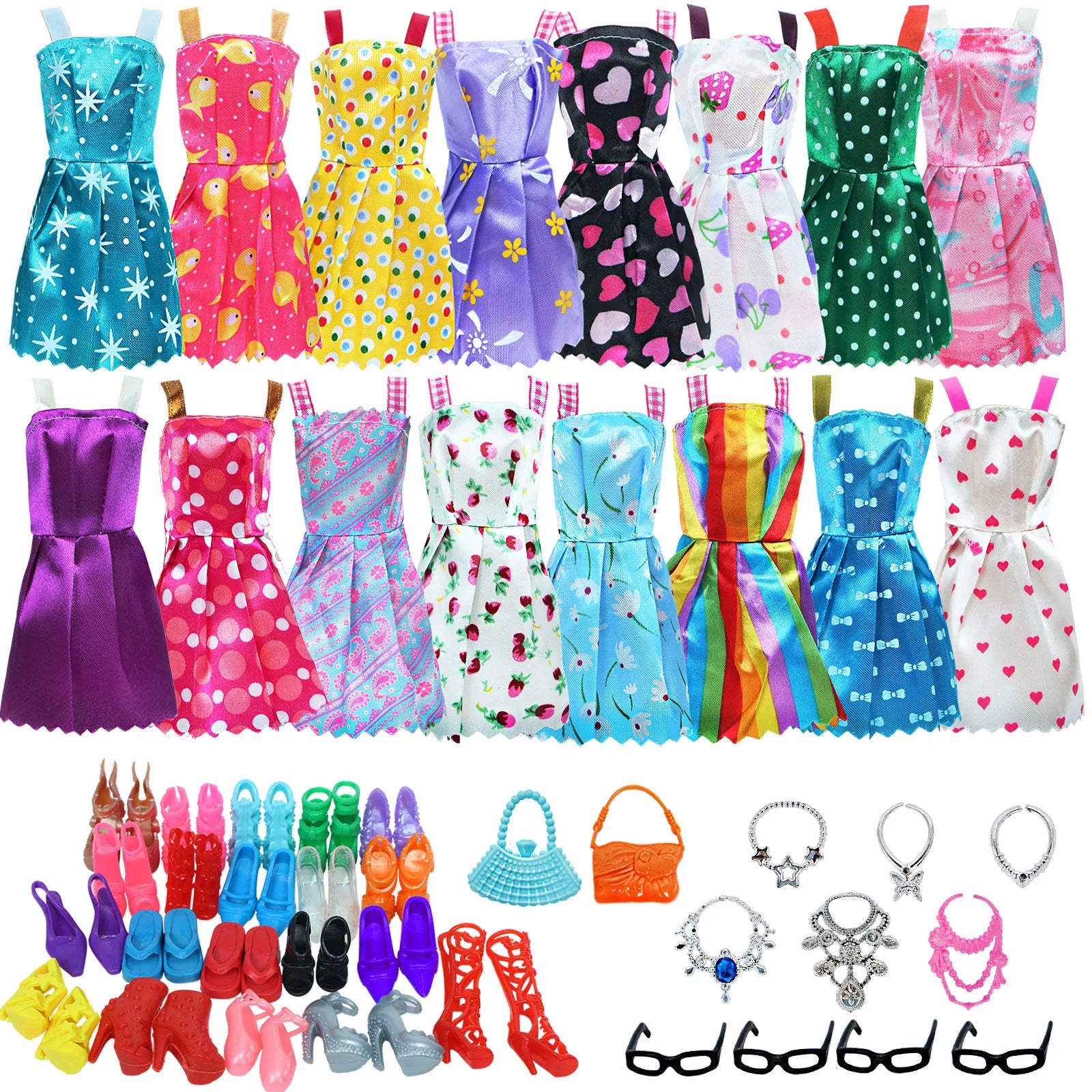 32 Item/Set Ba Doll Bie 11.5 inch Doll Accessories=10 Mix Dress+ 4 Glasses+ 6 Necklaces+2 Handbag+ 10 Shoes Clothes 11.8'' Doll