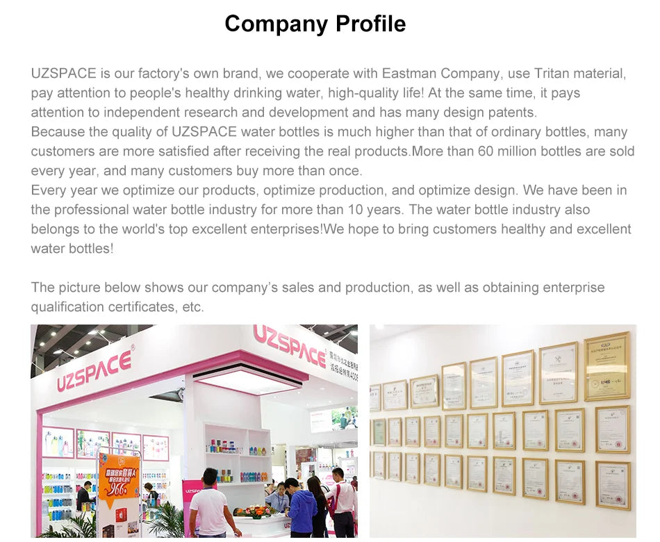 UZ Sports Water Bottle BPA Free Portable Leakproof Shaker Bottle Tritan Plastic Drinkware 500/1000ML Jug for Camping Gym School